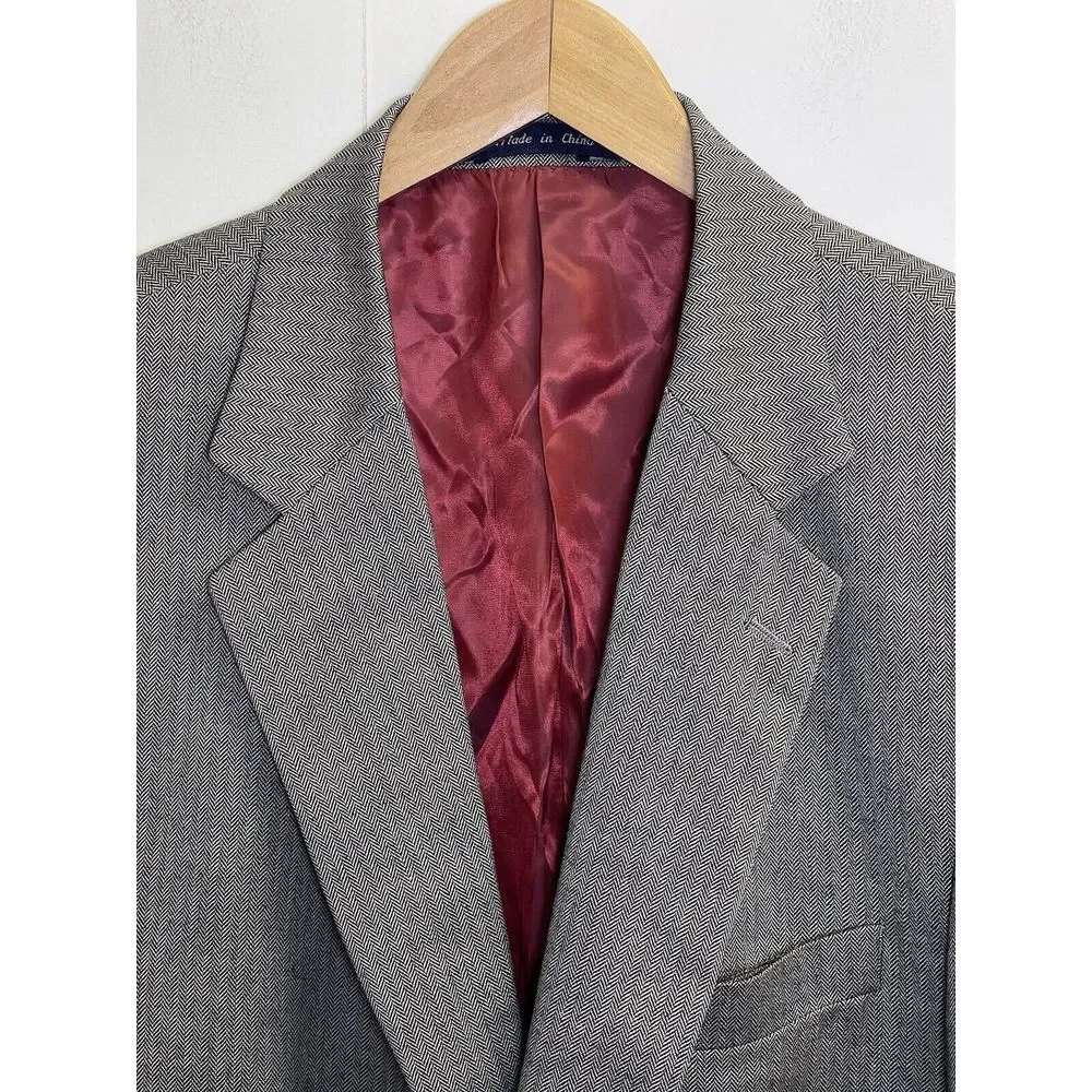 Alan Flusser Men's Blazer 44L Sport Coat Jacket Gray Herringbone Wool/Silk Blend